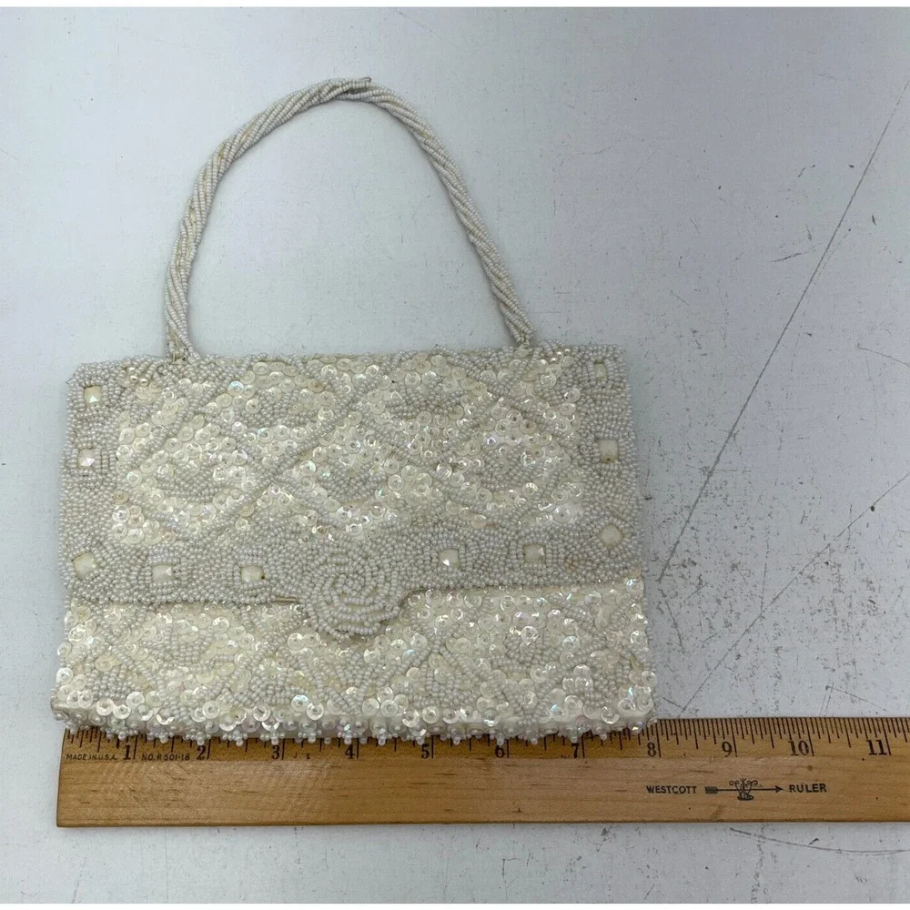 Bon Soir Hand-Made Beaded Sequin Purse Evening Hand Clutch Bag 50s 60s